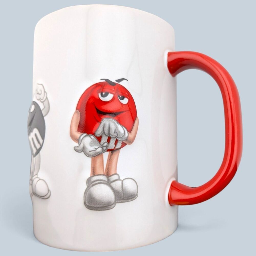 2012 M&M's Mars Ceramic Mug Red Character Gray M&Ms Red Handle Thailand